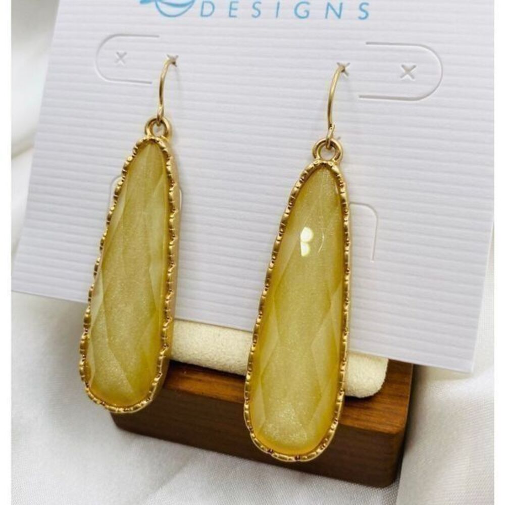 Premiere Design gold tone shimmery yellow long teardrop dangle pierced earrings